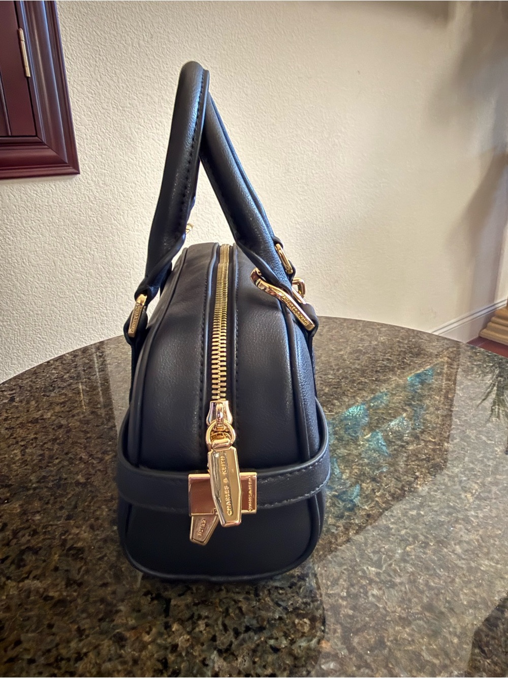 Charles & Keith Scottie Black Bowling Bag Recycled Leather Crossbody Tik Tok - Picture 6 of 16